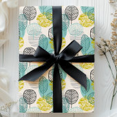 Papier Cadeau Feuilles d'automne turquoise et or