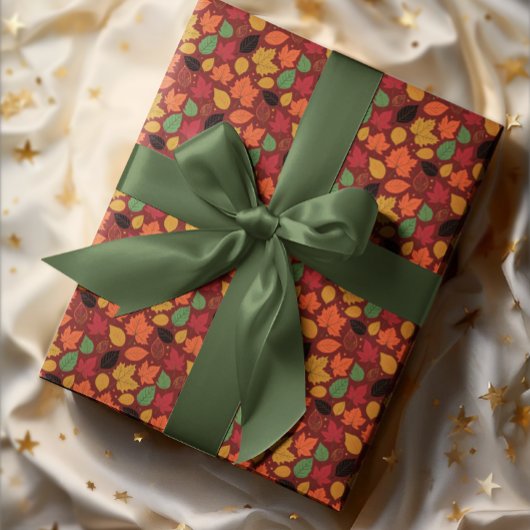 Papier Cadeau Feuilles d'automne vibrantes Motif multicolores