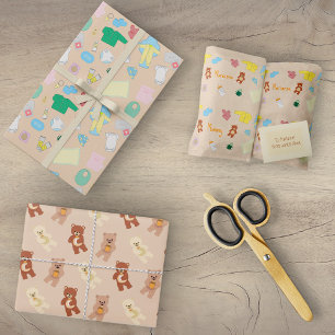 Papier cadeau Feuilles de bébés mignons/oursons