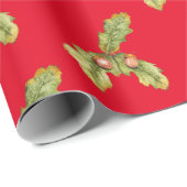 Papier Cadeau Feuilles de chêne sur rouge (Coin rond)