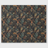 Papier Cadeau Feuilles de couleur or et floral séché (Plat)