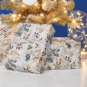 Papier Cadeau Feuilles de couleur or et floral séché