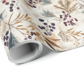 Papier Cadeau Feuilles de couleur or et floral séché (Coin rond)