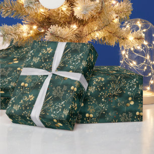 Papier Cadeau Feuilles de couleur or et floral séché