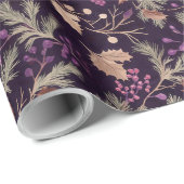 Papier Cadeau Feuilles de couleur or et floral séché (Coin rond)