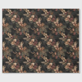 Papier Cadeau Feuilles de couleur or et floral séché (Plat)