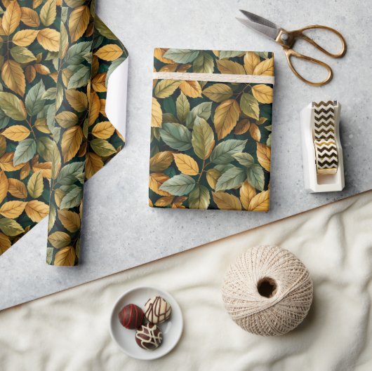 Papier Cadeau Feuilles de cuivre jaune orange d'automne (Artisanat)