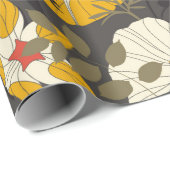 Papier Cadeau feuilles de dessins animés et fleurs sur un arrièr (Coin rond)