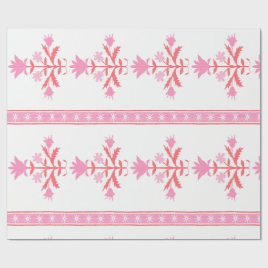 Papier Cadeau Feuilles de fleurs roses (Plat)