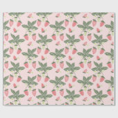 Papier Cadeau Feuilles de fraises papier d'emballage rose et ver (Plat)