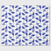 Papier Cadeau Feuilles de gingko bleu et blanc (Plat)