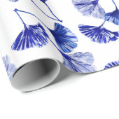 Papier Cadeau Feuilles de gingko bleu et blanc (Coin rond)