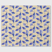 Papier Cadeau Feuilles de gingko bleu et blanc (Plat)