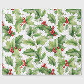 Papier Cadeau Feuilles de houx de Noël (Plat)