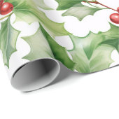 Papier Cadeau Feuilles de houx de Noël (Coin rond)