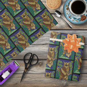 Papier Cadeau Feuilles de la forêt de Owl Green