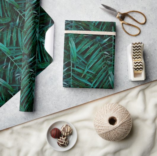 Papier Cadeau Feuilles de la nuit Green Tropical Palm (Artisanat)