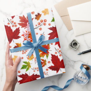 Papier Cadeau Feuilles de l'érable d'automne et Motif des Rowanb