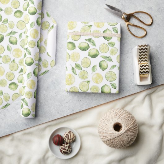 Papier Cadeau Feuilles de Limes Vertes Fruit (Artisanat)