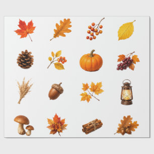 Papier Cadeau Feuilles de Maple de Récolte d'Automne Citrouille