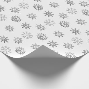 Papier Cadeau Feuilles de neige en argent Papier d'enveloppement