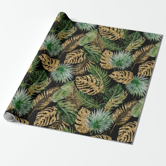 Papier Cadeau Feuilles de palme tropicale Monstera Faux Parties (Déroulé)