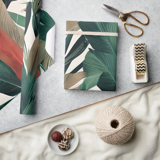 Papier Cadeau Feuilles de palmier aux tons feutrés (Artisanat)