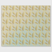 Papier Cadeau Feuilles de palmier dorées et nuances de bleu (Plat)