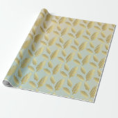 Papier Cadeau Feuilles de palmier dorées et nuances de bleu (Déroulé)