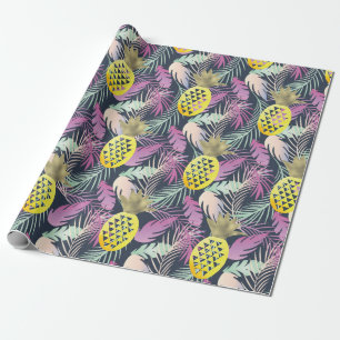 Papier Cadeau Feuilles de palmier multicolores tropicales ananas