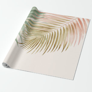 Papier Cadeau Feuilles de palmier tropicales rose pastel vert bl