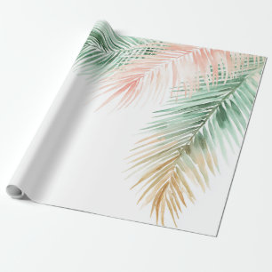 Papier Cadeau Feuilles de palmier tropicales rose vert bleu past