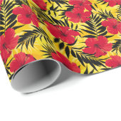 Papier Cadeau Feuilles de palmiers à fleurs tropicales, motif vi (Coin rond)