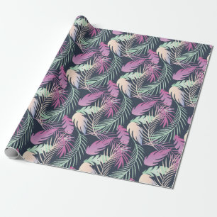 Papier Cadeau Feuilles de palmiers colorés et dynamiques tropica