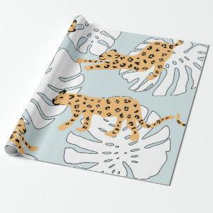 Papier Cadeau Feuilles de palmiers léopards tropicaux, e