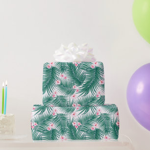 Papier Cadeau Feuilles de palmiers tropicaux verts avec fleurs d