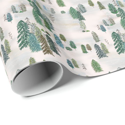 Papier Cadeau Feuilles de papier d'enveloppement de forêt d'hive (Coin rond)