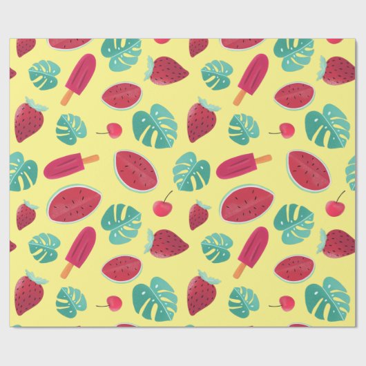Papier Cadeau Feuilles de pavot, cerise, fraise et pastèque (Plat)