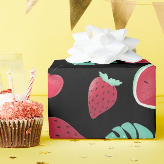 Papier Cadeau Feuilles de pavot, cerise, fraise et pastèque (Fête d'anniversaire)