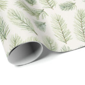 Papier Cadeau Feuilles de pin de Noël Watercolor moderne (Coin rond)