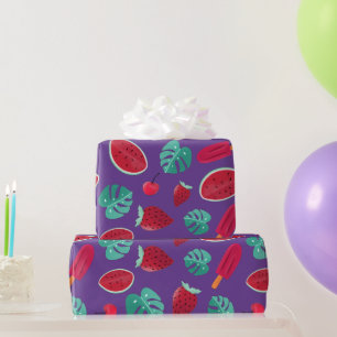 Papier Cadeau Feuilles de poissonnerie, cerise, fraise et pastè