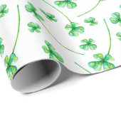 Papier Cadeau Feuilles de trèfle d'aquarelle (Coin rond)