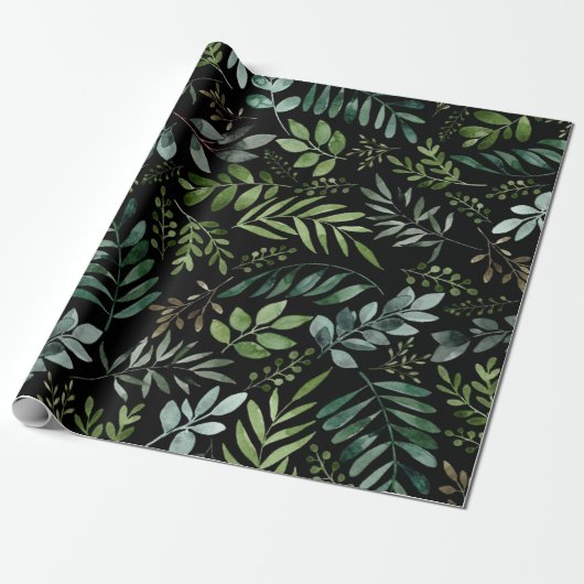 Papier Cadeau Feuilles de verdure aquarelle (Déroulé)