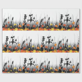 Papier Cadeau Feuilles d'érable d'automne et silhouette d'herbe (Plat)