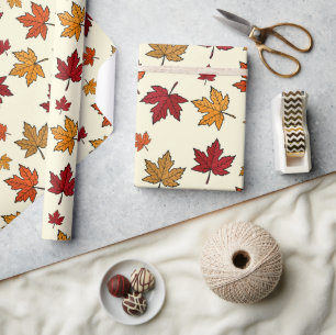 Papier Cadeau Feuilles d'érable d'automne Motif sans couture