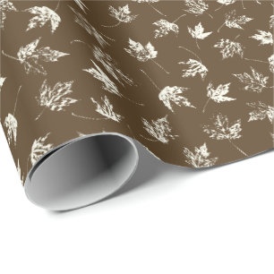 Papier Cadeau Feuilles d'érable d'automne sur brun - motif sans
