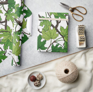 Papier Cadeau Feuilles d'érable sur fond blanc