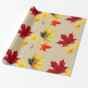Papier Cadeau feuilles d'érable vintages dans une subtile neutra