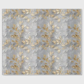 Papier Cadeau Feuilles d'or gris argent (Plat)