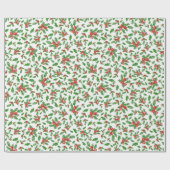 Papier Cadeau Feuilles et baies de Noël rouges et verts (Plat)